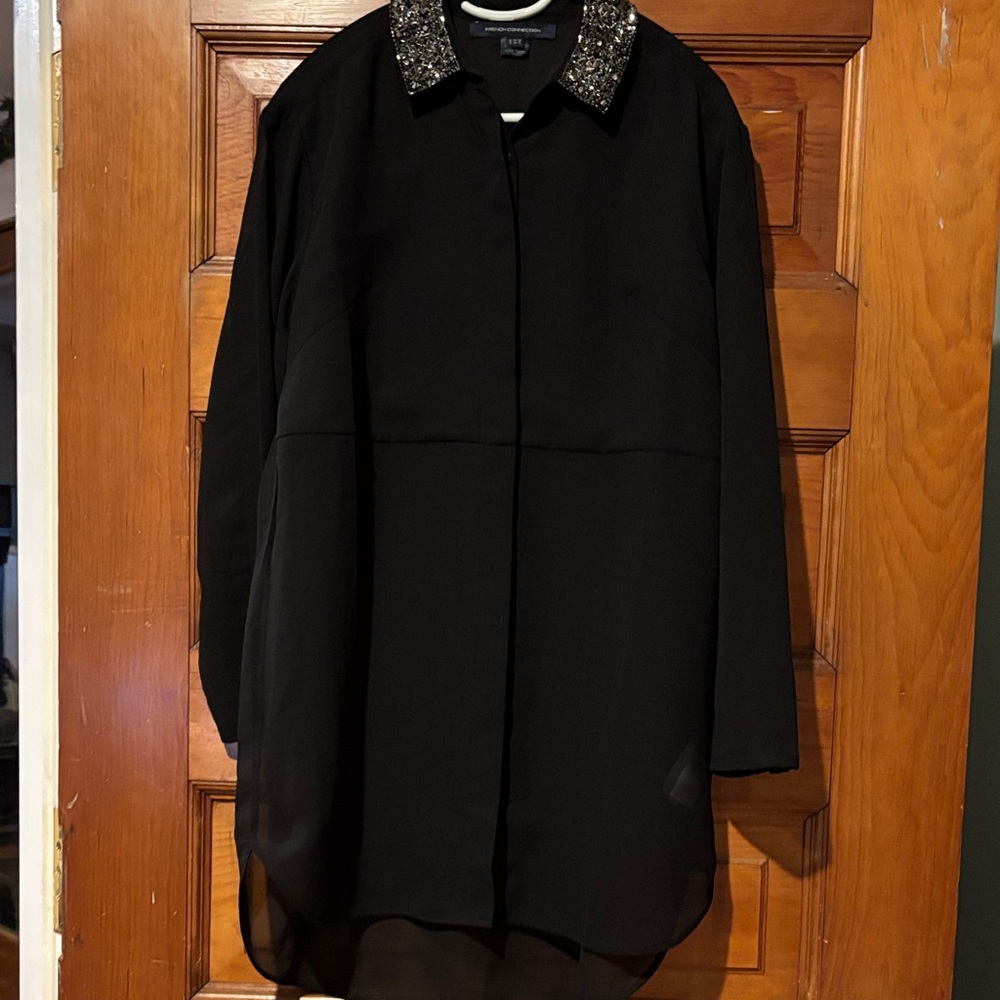 French Connection Sheer Black Top with Sequin Detail Great for evening